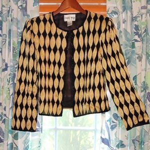Elegant Black and Gold Patterned Blazer/Cardigan